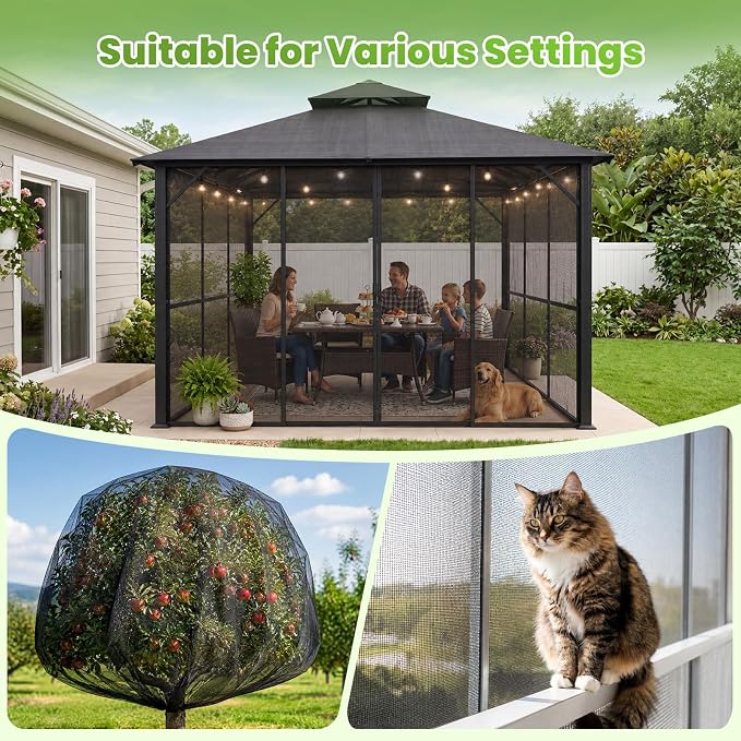Jevrench Durable Garden Netting, 10 x 15 FT Fine Mesh PP Bird Netting and Mosquito Net for Patio, Plants, Vegetables, Fruit Trees, Porches and Balconies