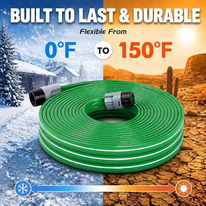 MIXC Reinforced Sprinkler Hose with Holes, 50FT (25FT×2 Pack) No-Kink Heavy Duty Flat Sprinkler Soaker Hose with Stakes & Splitters, Drip Irrigation Garden Hose for Lawn, Vegetable, Yard & Flower Bed