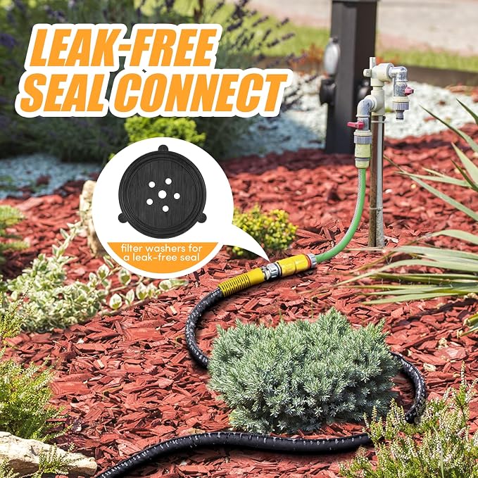 LAVEVE 15FT Flat Soaker Hose, Heavy Duty Garden Watering Hose, Flexible Leakproof Drip Irrigation Hose Saves 80% Water for Lawn, Flower Beds, Vegetable Field