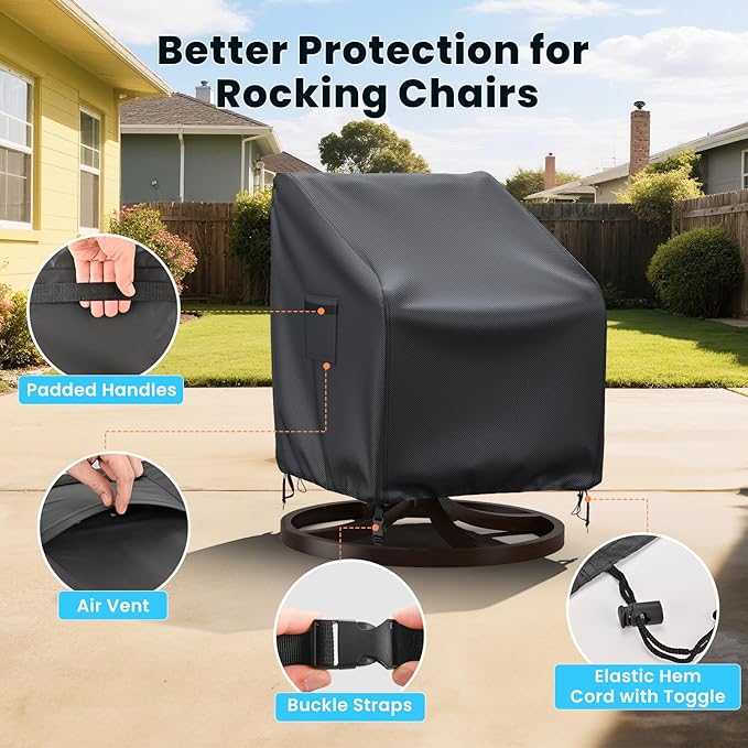 Outdoor Swivel Lounge Chair Cover, 2 Pack Waterproof Outdoor Chair Covers, Heavy Duty Patio Chair Covers for Outdoor Furniture, 30" W×34" D×38.5" H, Black