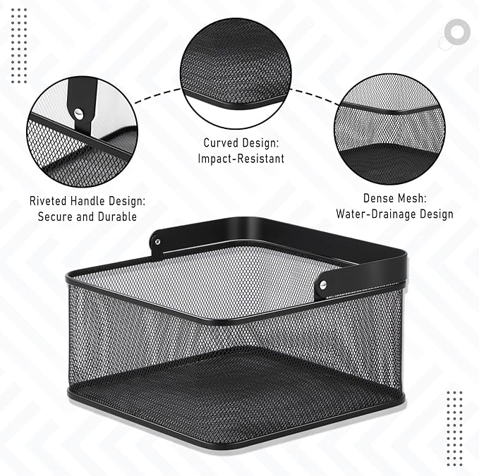 Set of 2 Metal Harvest Baskets Square Wire Garden Basket with Iron Handle Multi-functional Storage Organizer for Gathering Vegetables, Fruits, Kitchen, Garden, Picnic