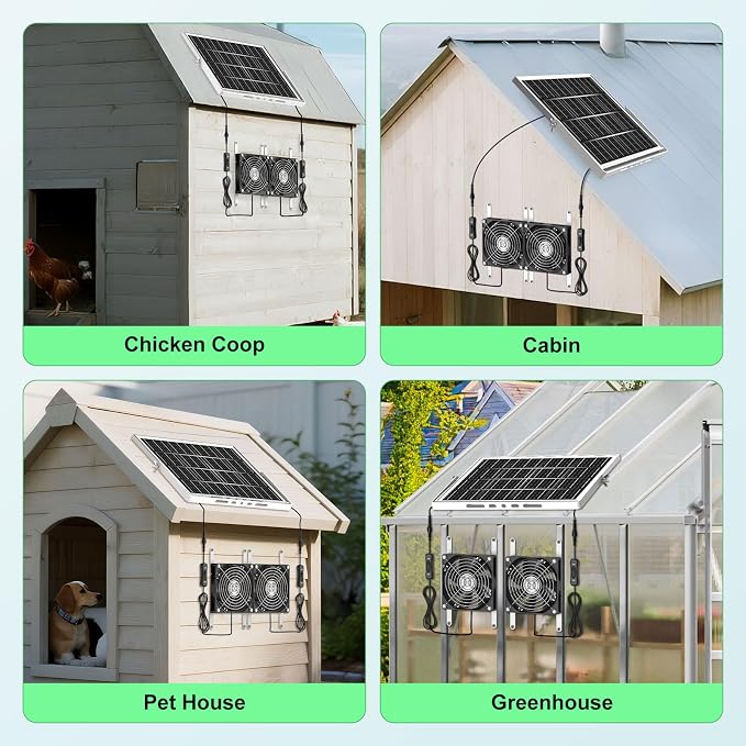 5.5'' Solar Greenhouse Fan 2 Kit, 30W Solar Powered Exhaust and Intake Chicken Coop Fan, Strong Airflow & Waterproof, 16.5 ft Cord, for Outdoor Shed Air Circulation and Ventilation, No Battery