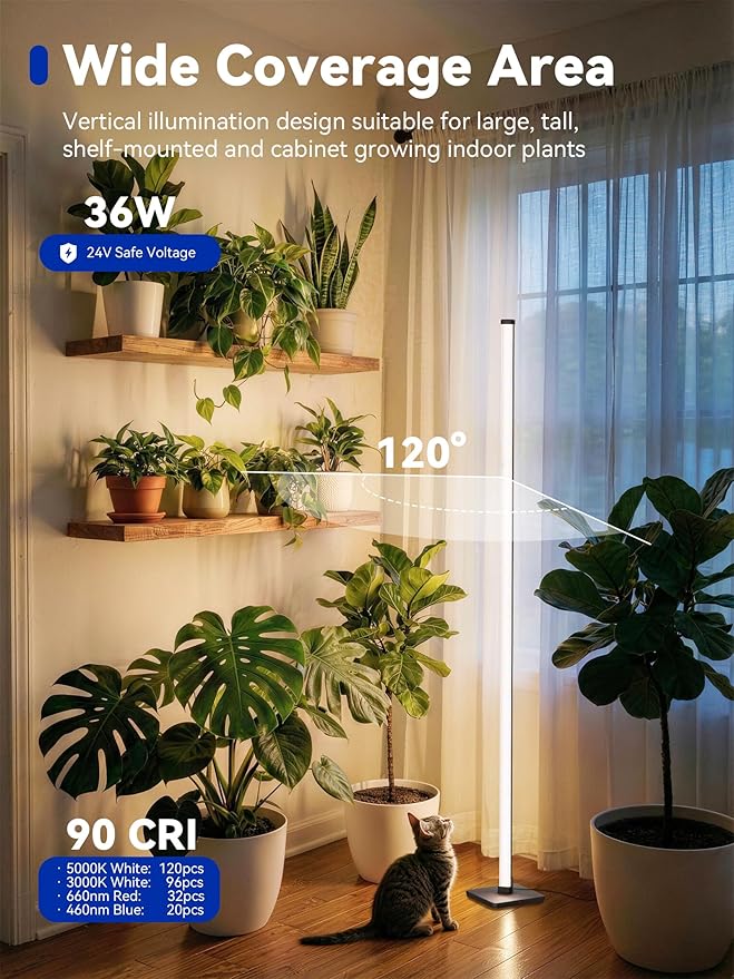 GLOWRIUM Grow Lights for Indoor Plants, 36W Vertical Plant Grow Lights with Auto-Timer, Full Spectrum LED Standing Plant Grow Light, 3 Light Modes, 6-Level Dimmable (60in)