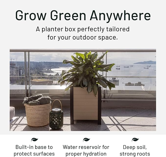 Tierra Verde 17-Inch x 17-Inch Flora Cube Planter Box with Tool-Free Connect System and Crafted from Recycled Materials, for Patios or Decks, Khaki
