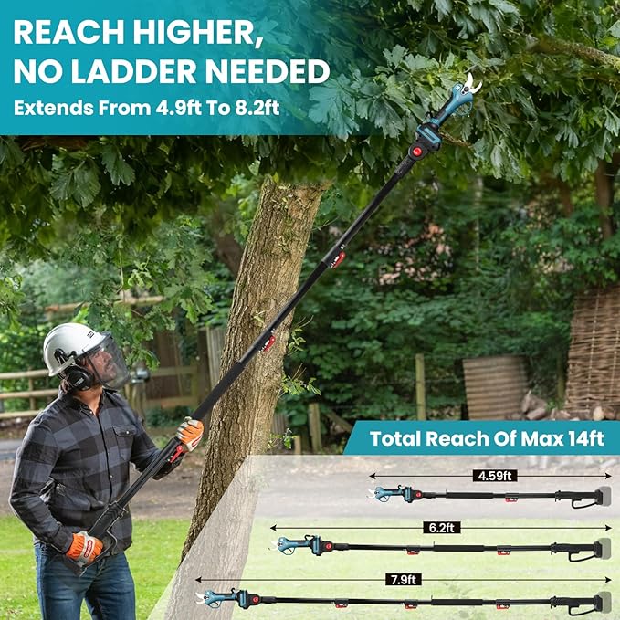 2-in-1 Pole Pruner & Cordless Electric Pruning Shears for Makita 18V Battery, 14Ft Reach, 1.2" Cutting Diameter, Brushless Motor with LCD Display, for Tree Trimming Branch Cutter (No Battery)