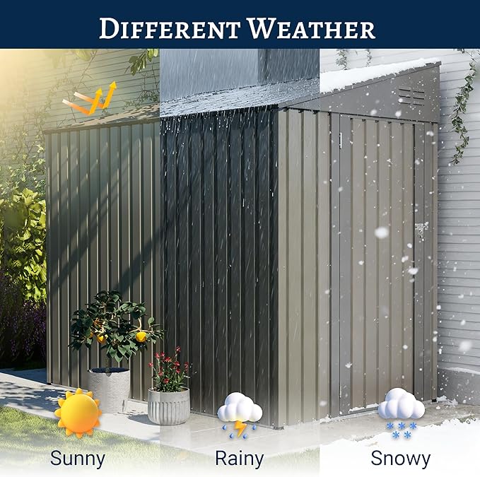 YOPTO 4x7 FT Outdoor Storage Shed Lean to Shed,Metal Shed W/Lockable Door & Air Vent,All Weather Waterproof Garden Tool House W/Reversible Installation,for Backyard,Patio,Lawn,Olive Gray