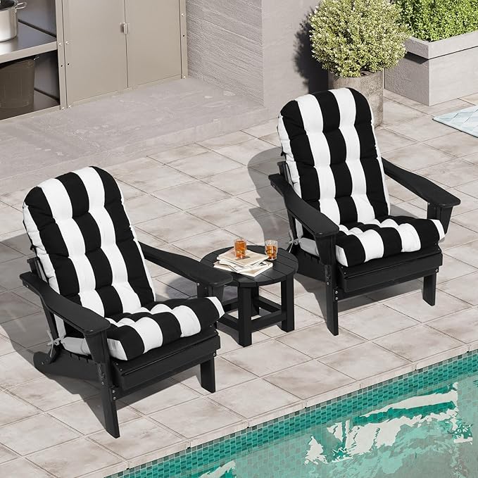 Crestlive 50x20x4 Inch Adirondack Chair Cushion Outdoor Rocking Chair Cushions Water Resistant High Back Patio Chair Cushions Set of 2 Thick Patio Replacement Cushion Black Stripe