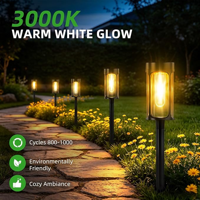 Solar Lights Outdoor, 12 Pack Waterproof IP65 Auto On/Off Solar Pathway Lights 3000K for Garden, Landscape, Path, Yard, Patio, Driveway,Walkway Decor, Landscape Lighting