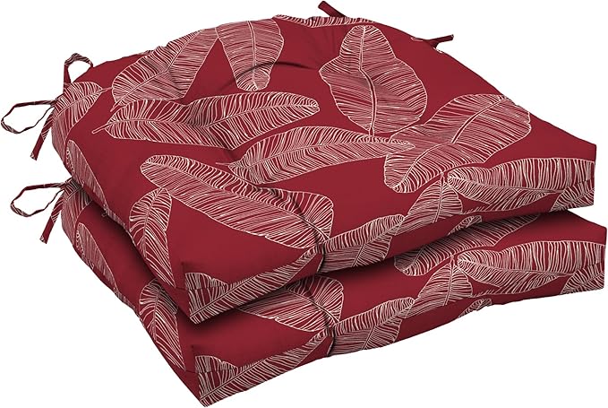 Arden Indoor/Outdoor Rocking Chair Or Wicker Chair Cushion, 2-Pack, 20 x 18, Water Repellent, Rain Proof, Fade Resistant Cushion for Rocking Or Rounded Back Chair Red Leaf Palm