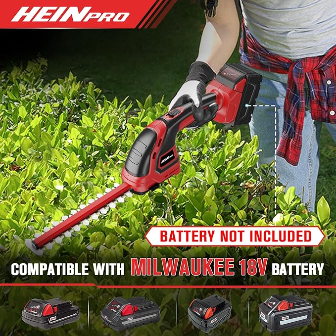 HEINPRO Cordless Hedge Trimmer Compatible with Milwaukee M18 Battery (Battery not Included), Electric Hedge Trimmer Cordless Grass Trimmers, Bush Trimmers Grass Shears Handheld for Yard,Garden