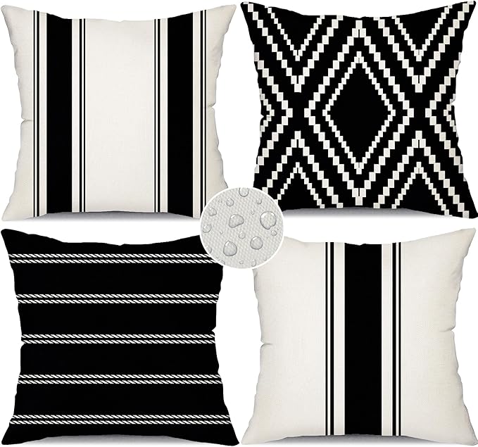 DFXSZ Outdoor Pillow Covers 16x16 Inch Set of 4 Waterproof Modern Geometry Throw Pillows Outdoor Summer Waterproof Decor for Patio Funiture Garden Polyester Cushion Covers 013A