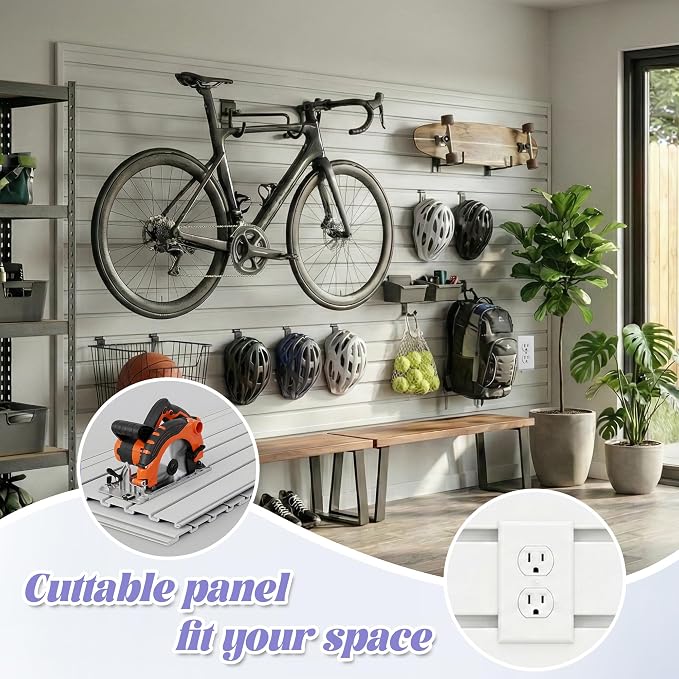 SMARTSTANDARD Heavy Duty PVC Slatwall Panels 4x8 ft, Interlocking Garage Wall Organizer System, Tool Board for Retail Display, Workshop & Home Storage - White
