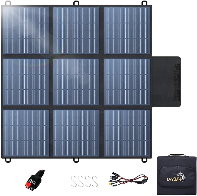 LVYUAN 200W Portable Solar Panel, 24V Foldable Blanket Solar Panel IP64 Waterproof, Upgraded 23% Efficiency for Solar Power Station Generator for Outdoor Camping with Anderson Plug, 12 Pounds