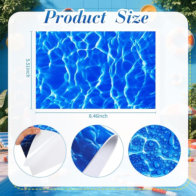 Yexiya 6 Pcs PVC Pool Repair Patches 8.45x5.51 Inch - Heavy-Duty Vinyl Adhesive Patch Kit for Above Ground Pools, Air Mattress, Inflatable Boats, Tents(Ripple,Dark Blue)