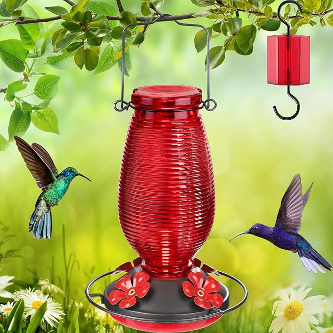 FEED GARDEN Glass Hummingbird Feeder 16 Oz Purple + 20oz Red