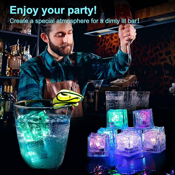 60PCS Waterproof LED Light Up Ice Cubes for Drinks That Change Colors Flashing Glow in the Dark for Bar Club Drinking Party Wine Wedding Swimming Pool Decoration