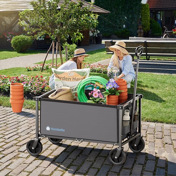 Collapsible Wagon Cart with Wheels, 150L Lightweight Foldable Utility Cart, Portable Rolling Wagon for Garden, Shopping, Sports, Camping, Transport, Darkgray