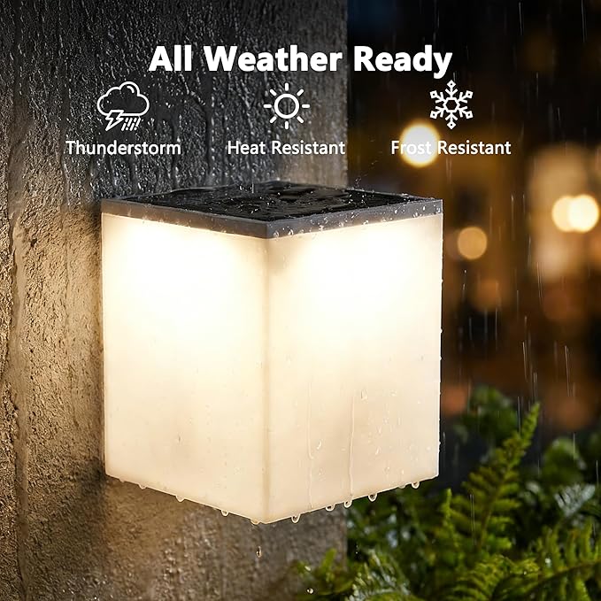 Flacchi Solar Wall Lights 2 Pack - 32 LED Dual-Color (Warm White/Cool White) Solar Cube Light Outdoor Wall/Table Lamp Waterproof Solar Powered Lighting for Patio Garden Balcony