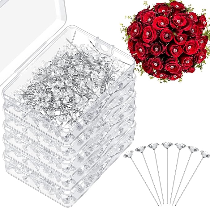 1000 Pcs Diamond Pins Flower Pins for Bouquet Crystal Corsage Wedding Bouquet Diamonds Jewelry Rhinestones Floral Boutonnier Jewelry Accessories DIY Craft Decor (1.5 Inch)