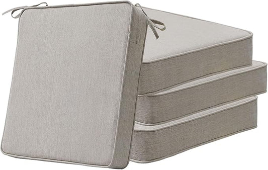 Unimatta Sunbrella Square Corner Seat Cushions, 18.5" x 16" x 3", Set of 4, Indoor Outdoor Water Repellent Universal Chair Pads with Ties for Patio Furniture, Garden Dining Chairs, Specrtum Pebble