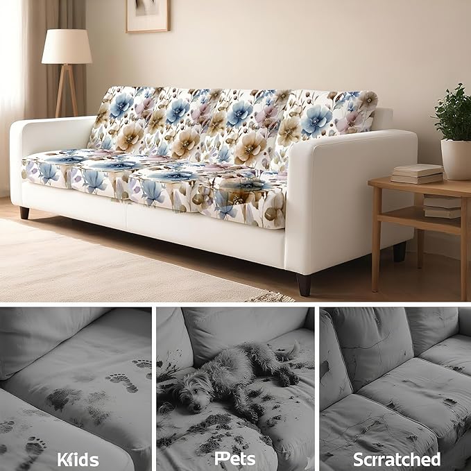 BBSET 8 Pcs Watercolor Wildflower Sofa Cushion Cover for Patio Floral Stretch Outdoor Sofa Seat Cushions Cover Tropical Flower Indoor Replacement Couch Chair Slipcover Flexibility (Watercolor Flower)