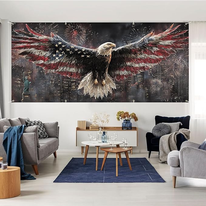 6 * 13FT Eagle flag Garage Door Cover Decorations Independence Day Garage Door Banner for Outdoor Indoor Patriot Party Photography Backdrop