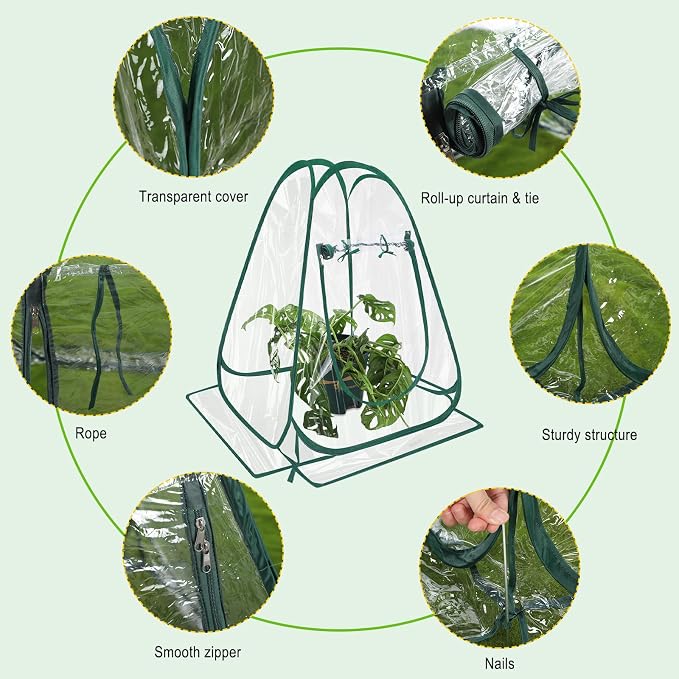 Suzile 4 Pcs Pop up Small Greenhouse for Winter Mini Greenhouse PVC Clear Easy to Install Portable Flowerpot Cover Plant Grow Tent with Nails for Indoor Outdoor Gardening, 25.2 x 25.2 x 25.6 Inches