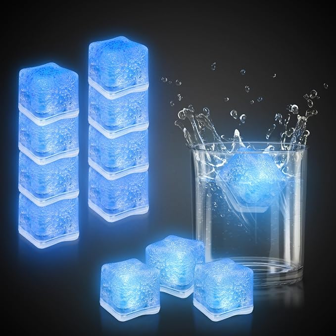 Windy City Novelties 12-Pack Blue LED Ice Cubes with 6 Light Modes - Innovative On/Off Button - Perfect for Parties, Celebrations, Weddings, Birthdays & Festive Occassions