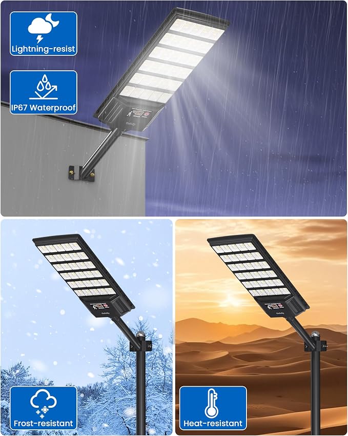 Gefolly Solar Lights Outdoor, 3000K/4000K/6000K Street Lights Outdoor Dusk to Dawn, IP67 Waterproof Solar Flood Security Lights with Motion Sensor for Warehouse, Yard, Garage-2Pack