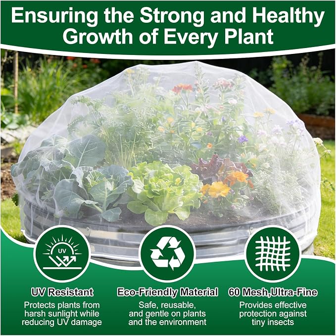 2 Pack Garden Netting for Raised Beds, Ultra-Fine Mesh Plant Covers with Drawstring, Bird, Pest & Small Animal Barrier for Vegetables, Fruits & Flowers, Fits 2 ft Dia x 1 ft H Round Raised Beds