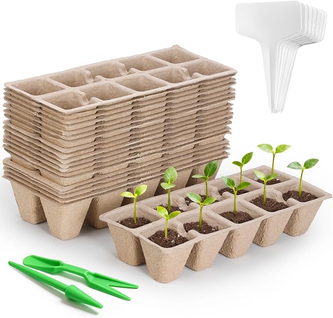 200 Cells Seed Starter Tray, 20 Pcs Biodegradable Plant Starter Peat Pots(Including T-Type Labels & Starter Tools)– Eco-Friendly Gardening Supplies, No Transplant Needed