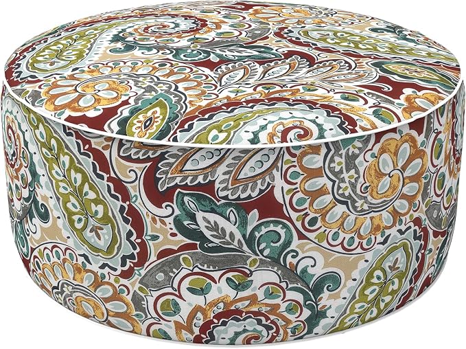 LVTXIII Inflatable Stool Ottoman Footrest with Handle, Decorative Fade-Resistant Foot Stool, Indoor or Outdoor Pouf for Home Garden and Camping Use, D21 x W 21 x H9, Paisley Chilli