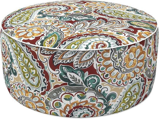 LVTXIII Inflatable Stool Ottoman Footrest with Handle, Decorative Fade-Resistant Foot Stool, Indoor or Outdoor Pouf for Home Garden and Camping Use, D21 x W 21 x H9, Paisley Chilli