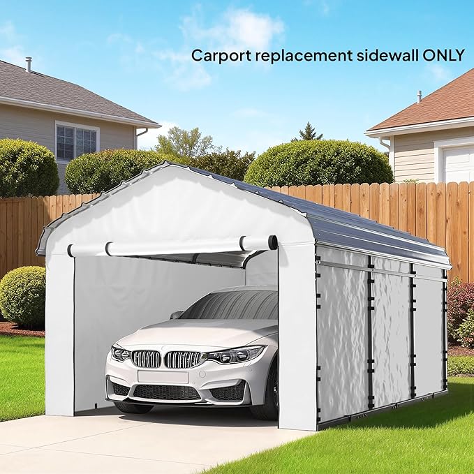 Outsunny Carport Replacement Sidewall Panels Set of 4 for 12' x 20' Carports, UPF50+ Waterproof PE Tarp Replacement Side Wall Cover with Zipper Door, Top Cover and Frame Not Included, White