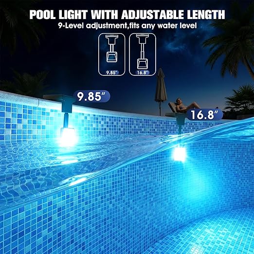 Solar Pool Lights for Inground Pools,Upgraded Solar Lights with LCD Pool Thermometer, Underwater Submersible Led Light for Pool Accessories, Swimming Pool Lighting with 10 Light Modes, 1PC