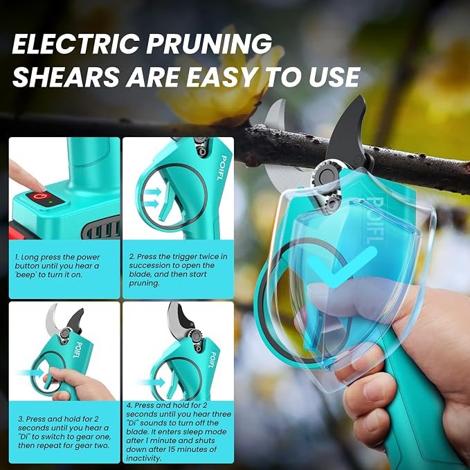 Electric Pruning Shears 1.4" with Brushless Motor, 2 x 2000mAh Battery, Sk5 Blade, Cordless Pruning Shears for Plants, Hedges, Trees, And Flowers （Blue）