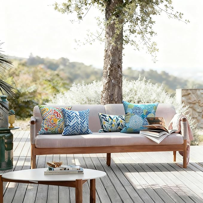 LVTXIII 2 Pack Outdoor Throw Pillow Covers for Patio Furniture, 16x16 Inch Square Pillow Case, Water-Repellent Cushion Covers for Garden, Porch, Sofa, Blue Bricks