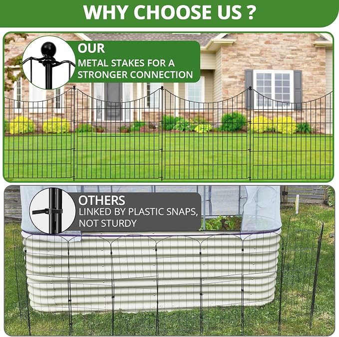 10 Panels No Dig Decorative Outdoor Garden Fence for Yard, 32 in(H) X 23.6 ft(L) Animal Barrier Fencing Rustproof Metal Wire Border for Dog, Rabbits, Landscape Temporary Defense with 11PCS Stakes
