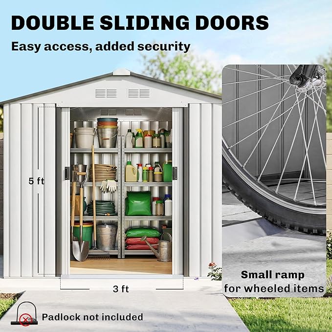 Outsunny 7' x 4' Outdoor Storage Shed, Garden Tool Metal Shed with Foundation Kit, Double Lockable Door, Air Vents and Sloping Roof, for Backyard, Patio, Lawn, White