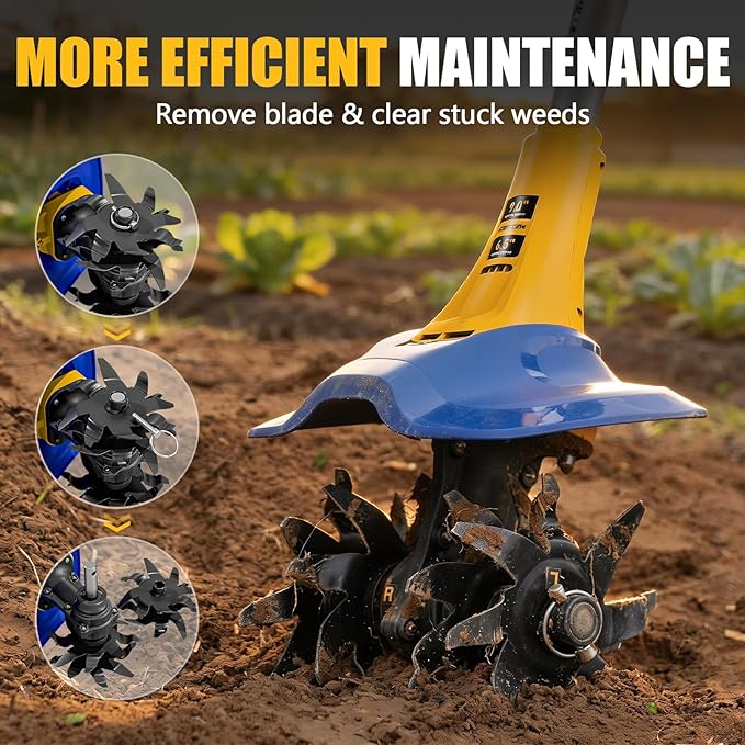 Electric Tiller for Gardening Compatible with Dewalt 20V Battery(Tool Only),330RPM Garden Tiller with 48 Steel Tines,9'' Tilling Width & 6.5'' Depth Rototillers for Lawn/Soil Cultivation