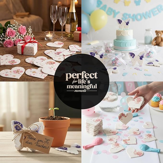 Combo Seed Paper - 24pcs Hearts & 24pcs Butterflies, Writable & Plantable Wildflower Gifts for Mom this Mother’s Day, Use for Shower Favors Weddings, Heart Party Favors or Easter Decoration