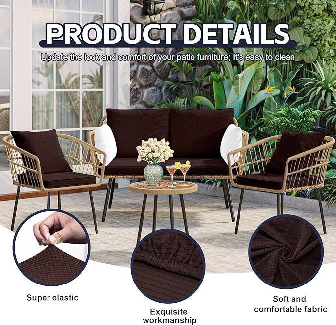8Pcs Patio Cushion Covers,Outdoor Cushions Covers,Stretch Cushion Covers Replacement, Washable and Reusable Furniture Protectors(Coffee)