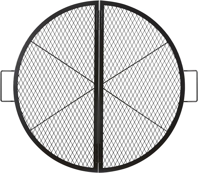VEVOR X-Marks Fire Pit Grill Grate, Foldable Round Cooking Grate, Heavy Duty Steel Campfire BBQ Grill Grid with Handle and Support X Wire, Portable Camping Cookware for Outside Party, 36 Inch Black