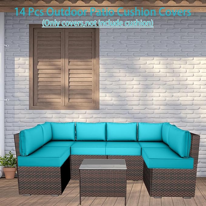 Outdoor Cushion Covers for Patio Furniture, Patio Cushion Covers Replacement with Zipper, Waterproof & Fade Resistant,Only Cover (Lake Blue, 25.6Lx25.6Wx4H - Only Covers)