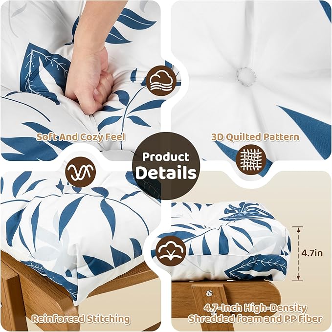 Waterproof Outdoor Lounge Chair Cushions 74.8 x 22 x 4.7 Inches，Chaise Lounge Chair Cushions Replacement for Outdoor Furniture with Ties, Thickened Patio Pool Bench Lounge Chair Cushions