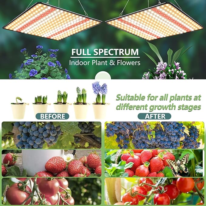 Grow Light, (2-Pack) 200W LED Grow Lights for Indoor Plants Full Spectrum Plant Growing Lamps for Seedling Veg and Bloom