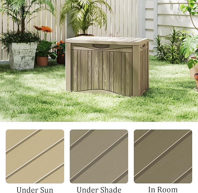 Outdoor Storage Deck Box Waterproof,45 Gallon Lockable Patio Package Delivery Bin as Seat, Resin Storage Container Bench for Furniture Cushions, Pool Accessories, Garden Tools, Grey