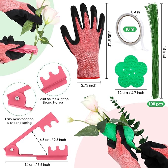 207 Pcs Flower Arrangement Supplies Florist Garden Tool Gift Kit for Women Mother's Day Include Pink Tool Bag Thorn Remover Rose Stripper Outdoor Hand Tools Stem Pruning Shear Gloves Stem Wire Etc