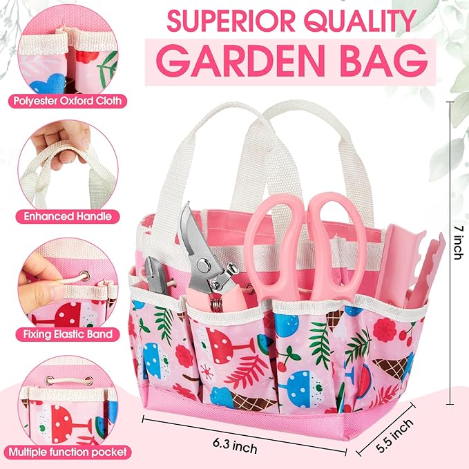 211 Pcs Gardening Tools Kit, Floral Arrangement Supplies Pink Tote Storage Bag and Flower Stripper Floral Gloves Pruning Shears Scissors Etc Bouquets Crafts Mother Gifts for Women