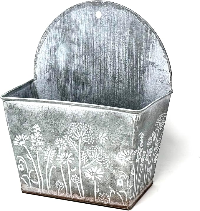 allgala Galvanized Planter Wall Mount Hanging Pot Indoor and Outdoor Decoration-Wall Grey-7"-HD88328
